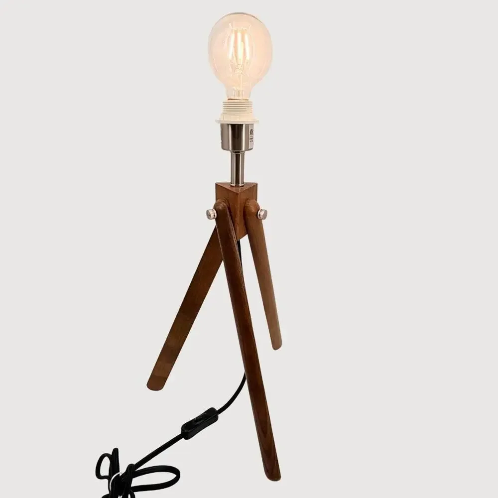 Solid Wood Tripod Table Lamp Mid Century Modern Oak
